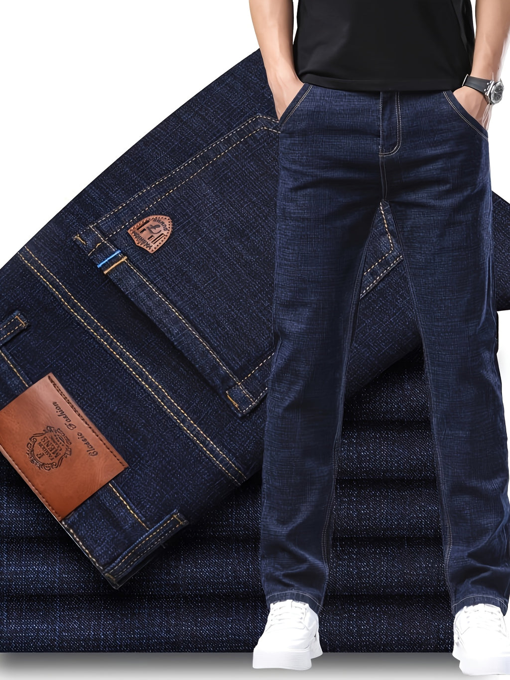WL Boutique | Men’s Slim-Fit Stretch Denim Jeans – Dark Blue Business Casual