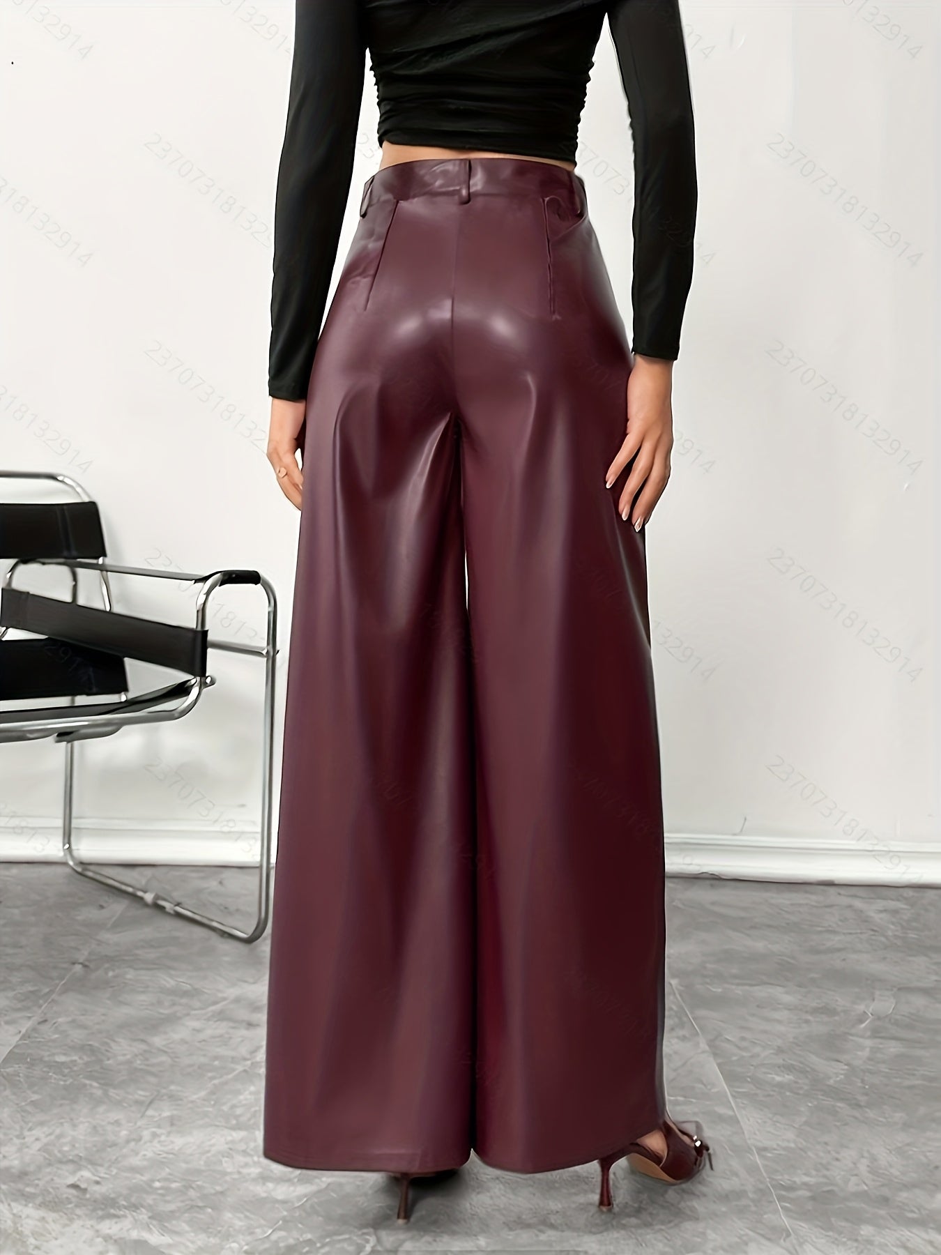 Bruna Aeppli by WL Boutique | Burgundy PU Wide-Leg Pants – Contemporary Elegance for Every Occasion
