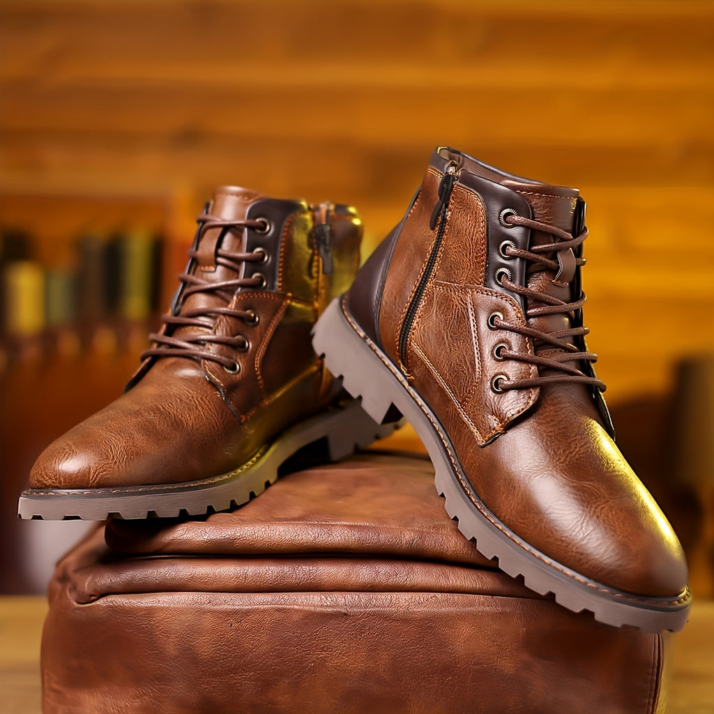 WL Boutique Men | Vintage Lace-Up Boots with Side Zipper