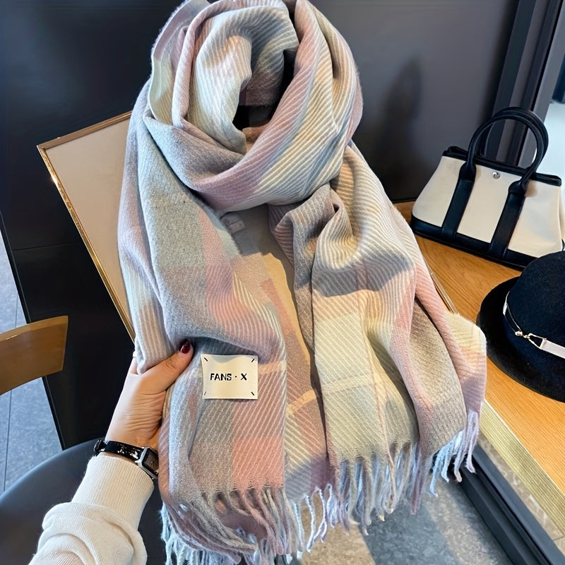 WL Boutique | Elegant Plaid Scarf – Light Purple &amp; Green Jacquard Shawl