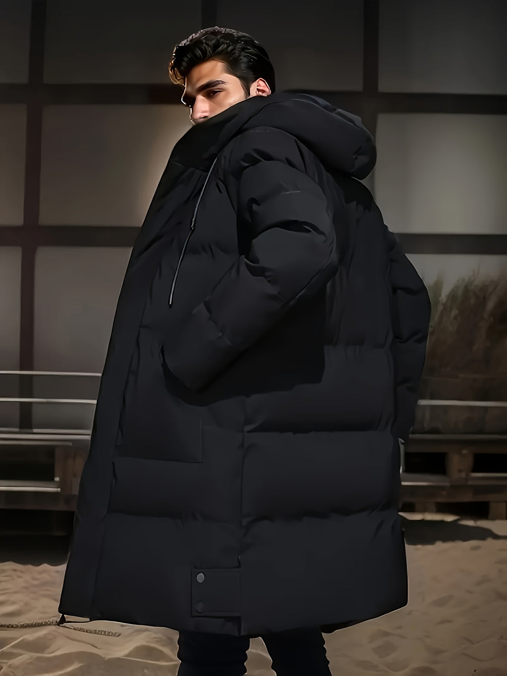 WL Boutique | Men’s Winter Hooded Padded Coat – Warm &amp; Sleek Mid-Length Jacket