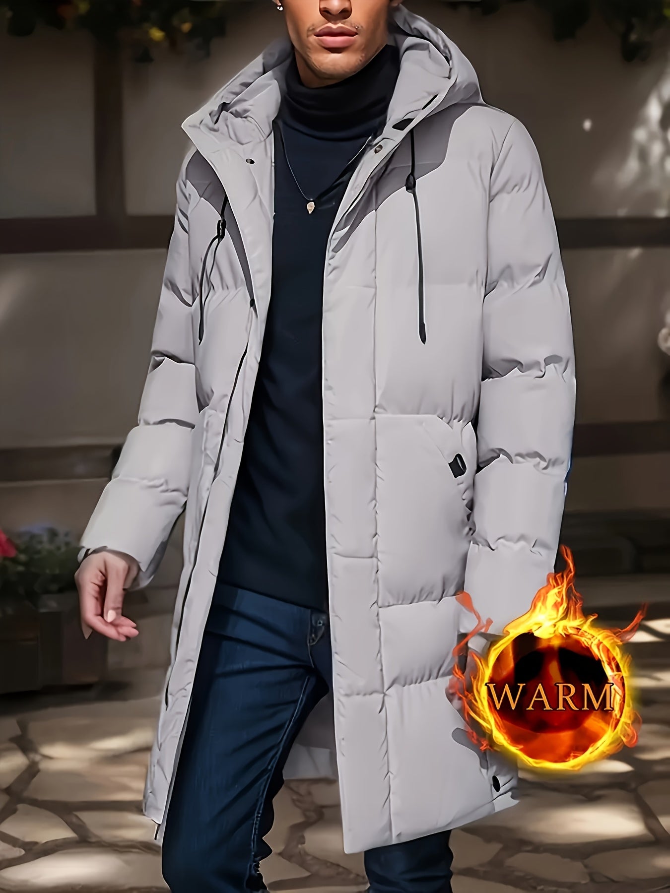WL Boutique | Men’s Winter Hooded Padded Coat – Warm &amp; Sleek Mid-Length Jacket