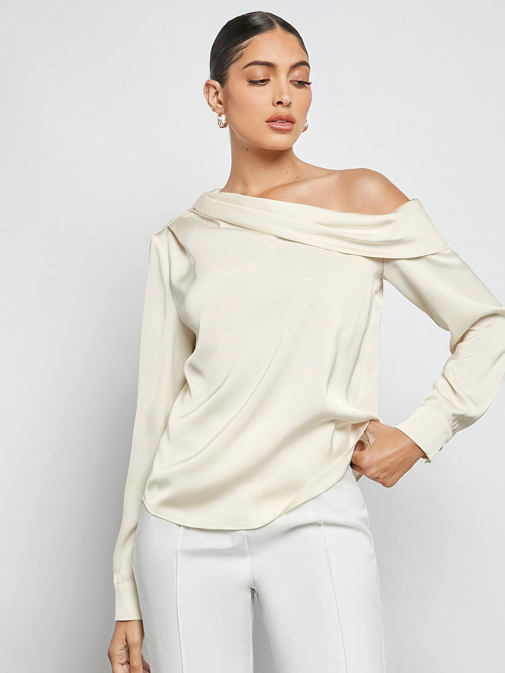 Bruna Aeppli by WL Boutique | Asymmetrical Pleated Satin Shirt – Effortless Urban Elegance