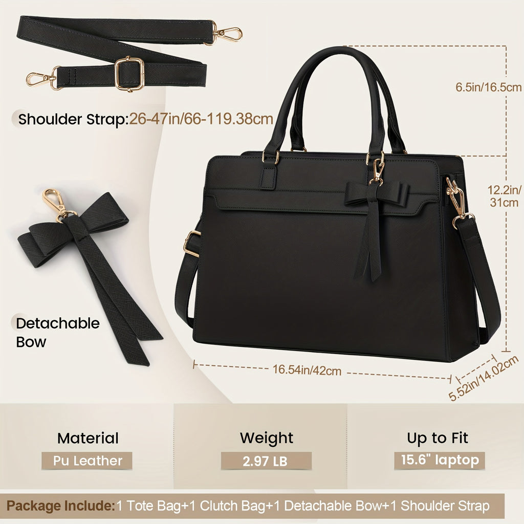 WL Boutique | Elegant Black PU Laptop Tote &amp; Satchel Set