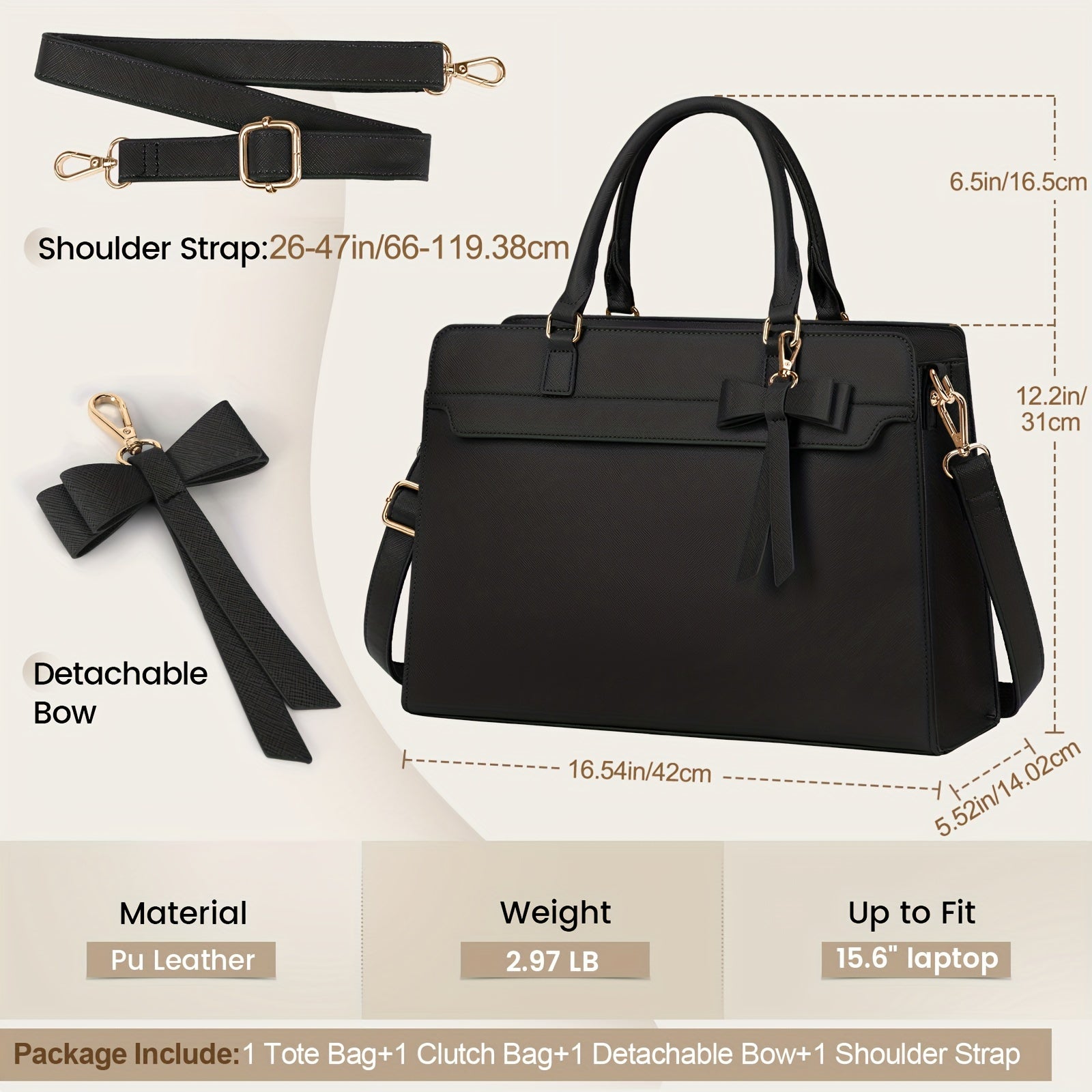 WL Boutique | Elegant Black PU Laptop Tote &amp; Satchel Set