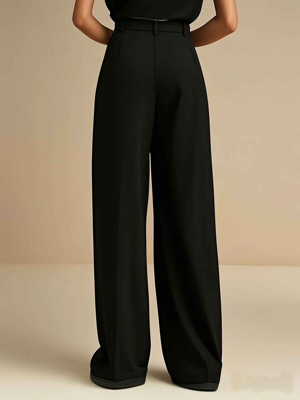 WL Boutique | Elegant Beige Wide-Leg Trousers with Zipper Detail