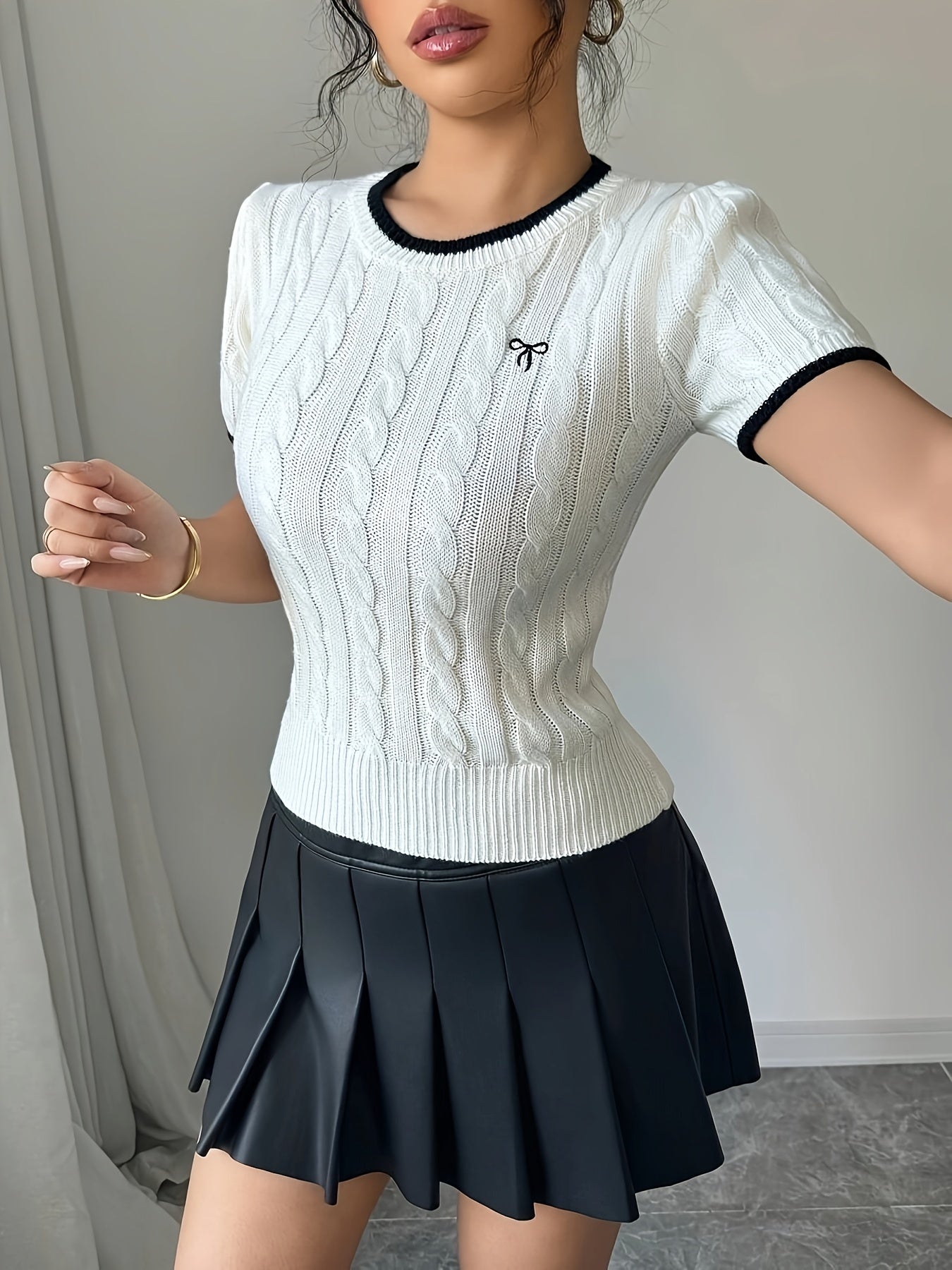 WL Boutique | Elegant Cat-Ear Detail Top with Two-Tone Edges