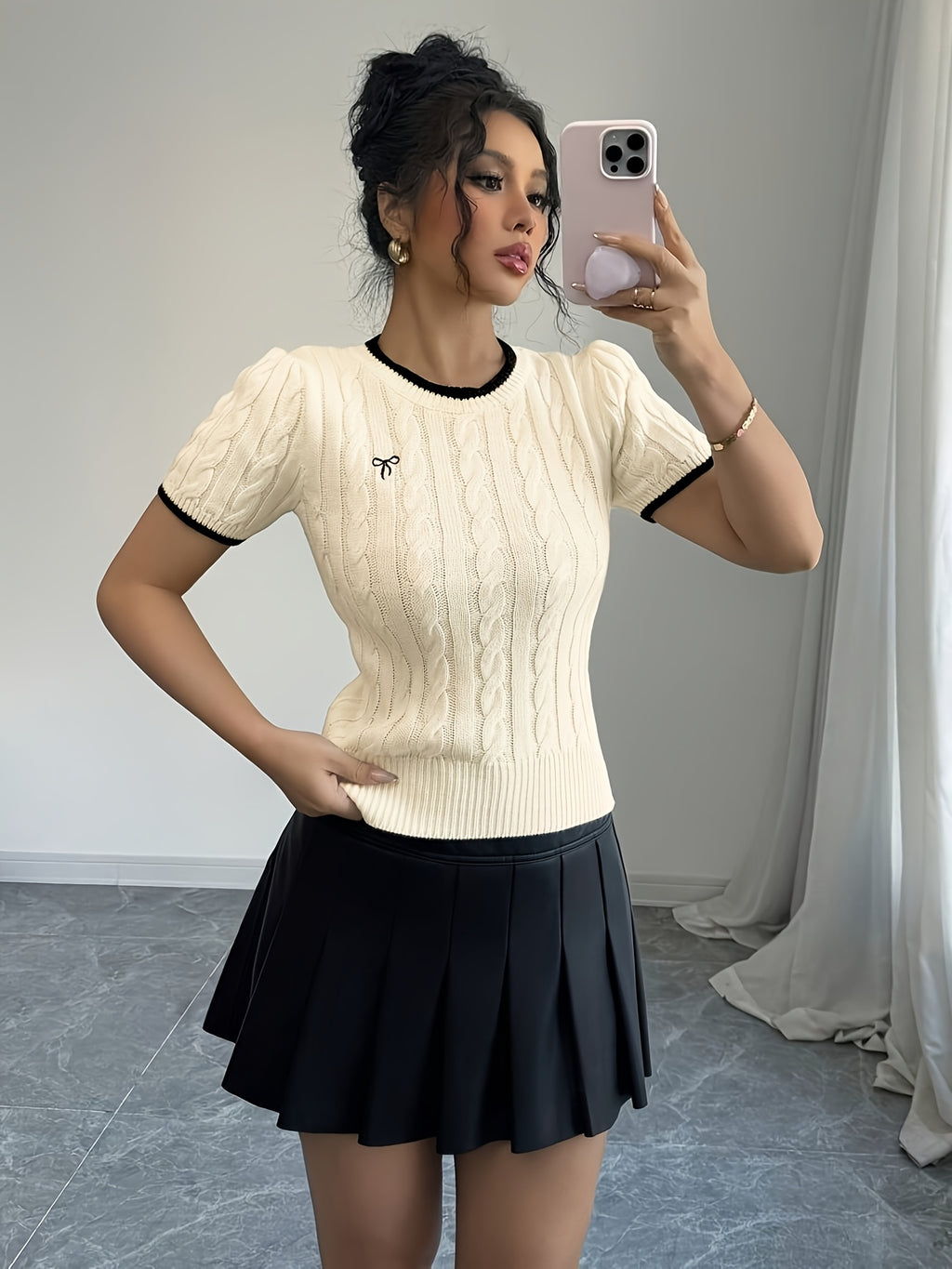 WL Boutique | Elegant Cat-Ear Detail Top with Two-Tone Edges