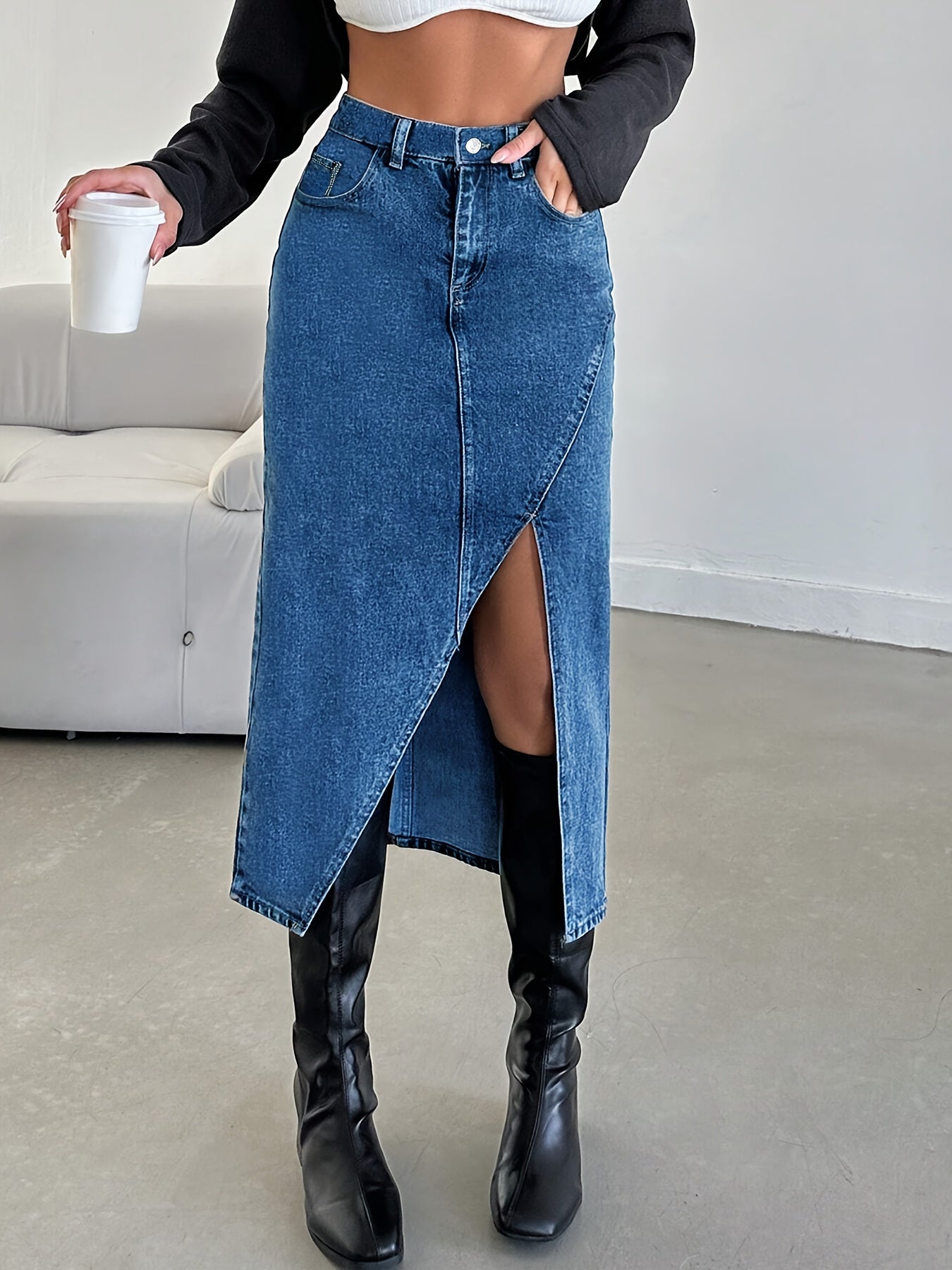 WL Boutique | Asymmetrical Denim Half Skirt