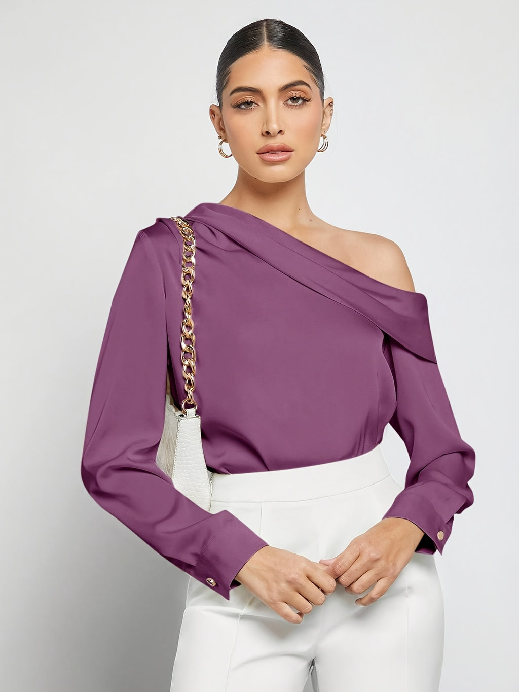 Bruna Aeppli by WL Boutique | Asymmetrical Pleated Satin Shirt – Effortless Urban Elegance