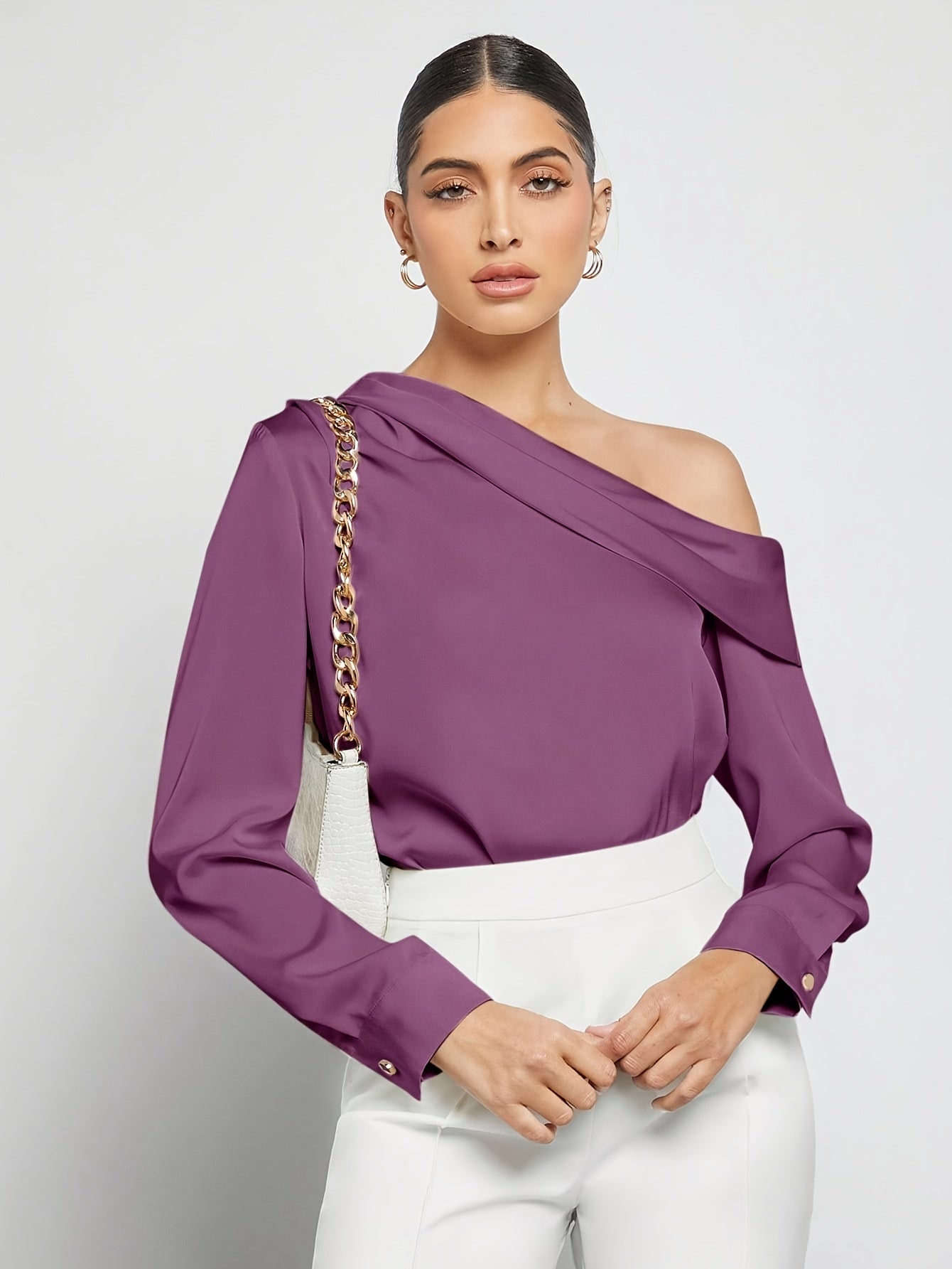 Bruna Aeppli by WL Boutique | Asymmetrical Pleated Satin Shirt – Effortless Urban Elegance