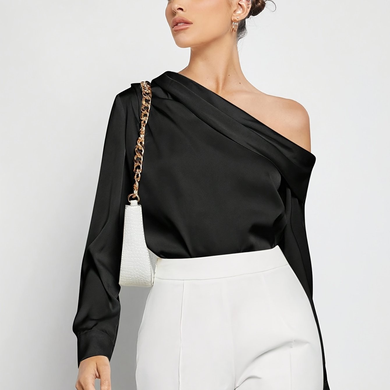 Bruna Aeppli by WL Boutique | Asymmetrical Pleated Satin Shirt – Effortless Urban Elegance
