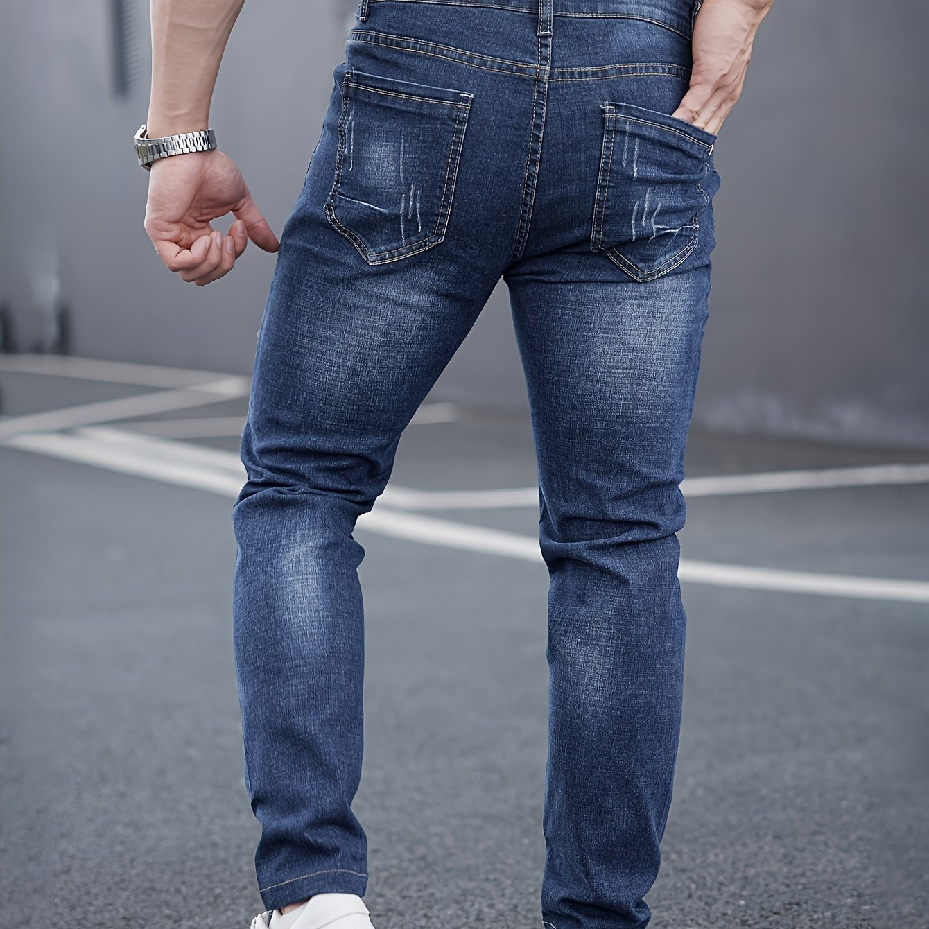 WL Boutique Men | Slim-Fit Light Wash Faux Denim with Embroidered Detail