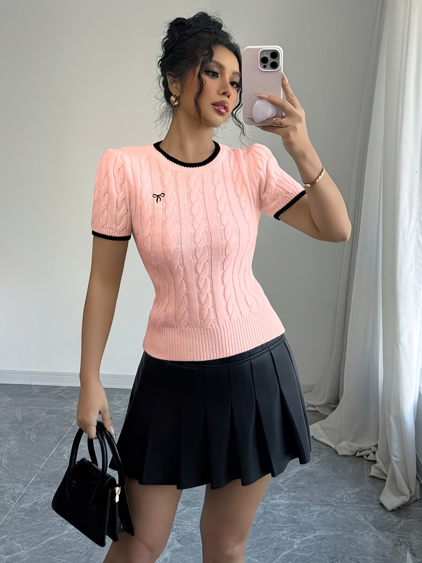 WL Boutique | Elegant Cat-Ear Detail Top with Two-Tone Edges