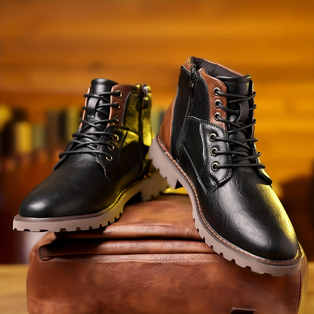 WL Boutique Men | Vintage Lace-Up Boots with Side Zipper