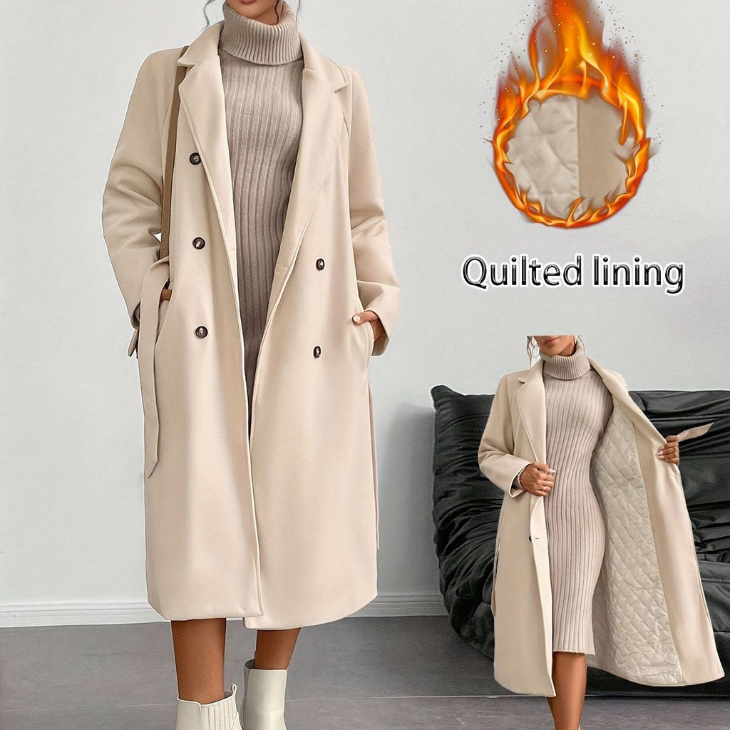 WL Boutique | Elegant Double-Breasted Long Coat with Belt