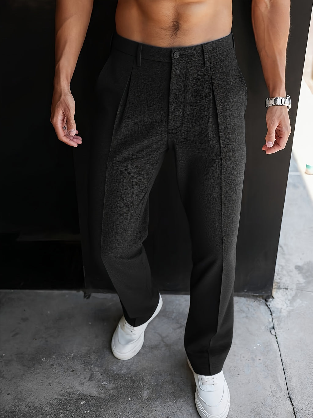 WL Boutique | Men’s Elegant Tapered Wide-Leg Trousers – Classic Black Formal Pants