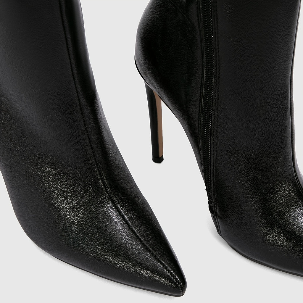 WL Boutique | Black Pointed-Toe Stiletto Ankle Boots with Golden Zipper