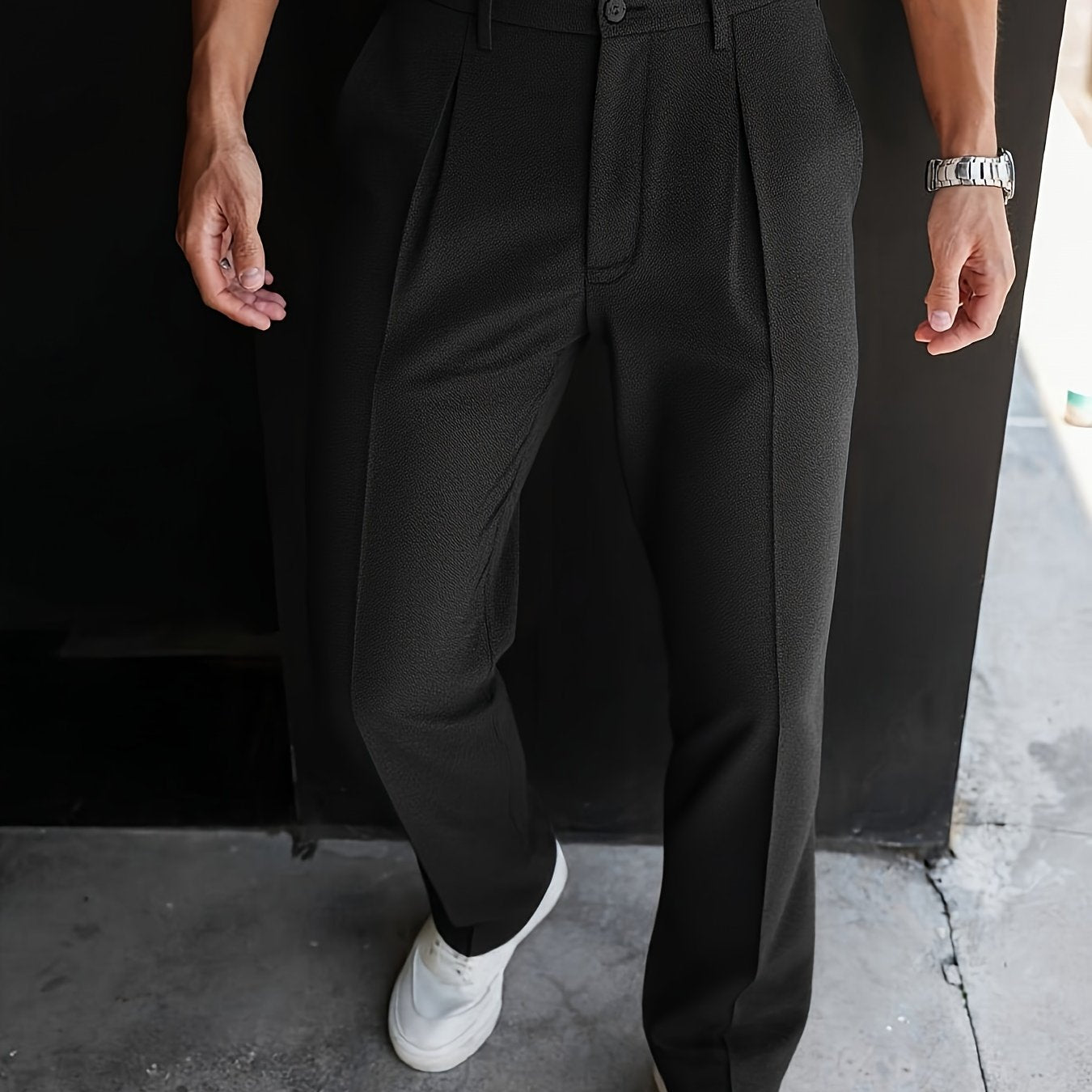 WL Boutique | Men’s Elegant Tapered Wide-Leg Trousers – Classic Black Formal Pants