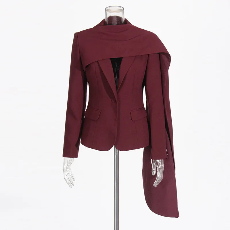 Bruna Aeppli by WL Boutique | Burgundy V-Neck Blazer with Scarf Detail – Refined Power &amp; Timeless Style