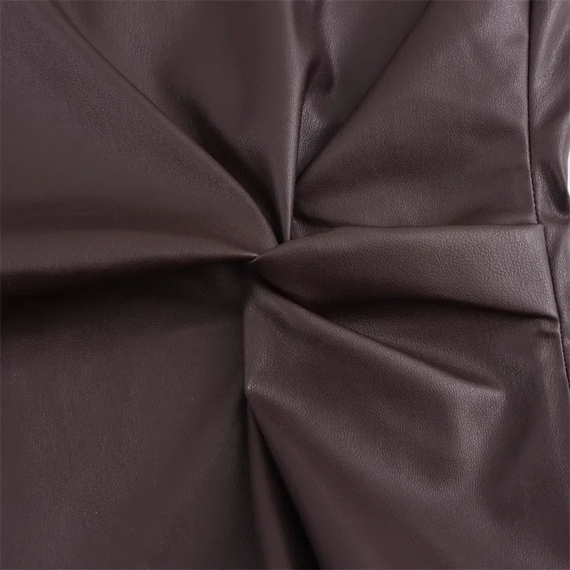 Bruna Aeppli by WL Boutique | Caramel Faux Leather Midi Dress – Modern Elegance, Timeless Allure