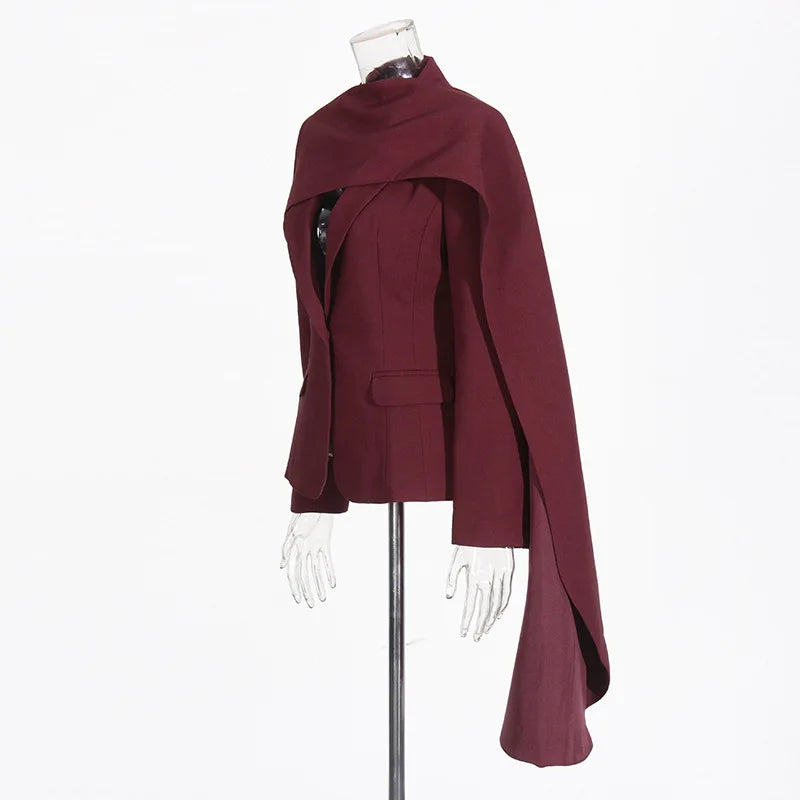 Bruna Aeppli by WL Boutique | Burgundy V-Neck Blazer with Scarf Detail – Refined Power &amp; Timeless Style