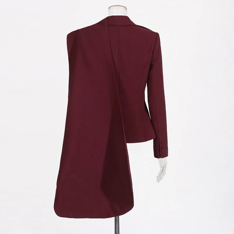 Bruna Aeppli by WL Boutique | Burgundy V-Neck Blazer with Scarf Detail – Refined Power &amp; Timeless Style