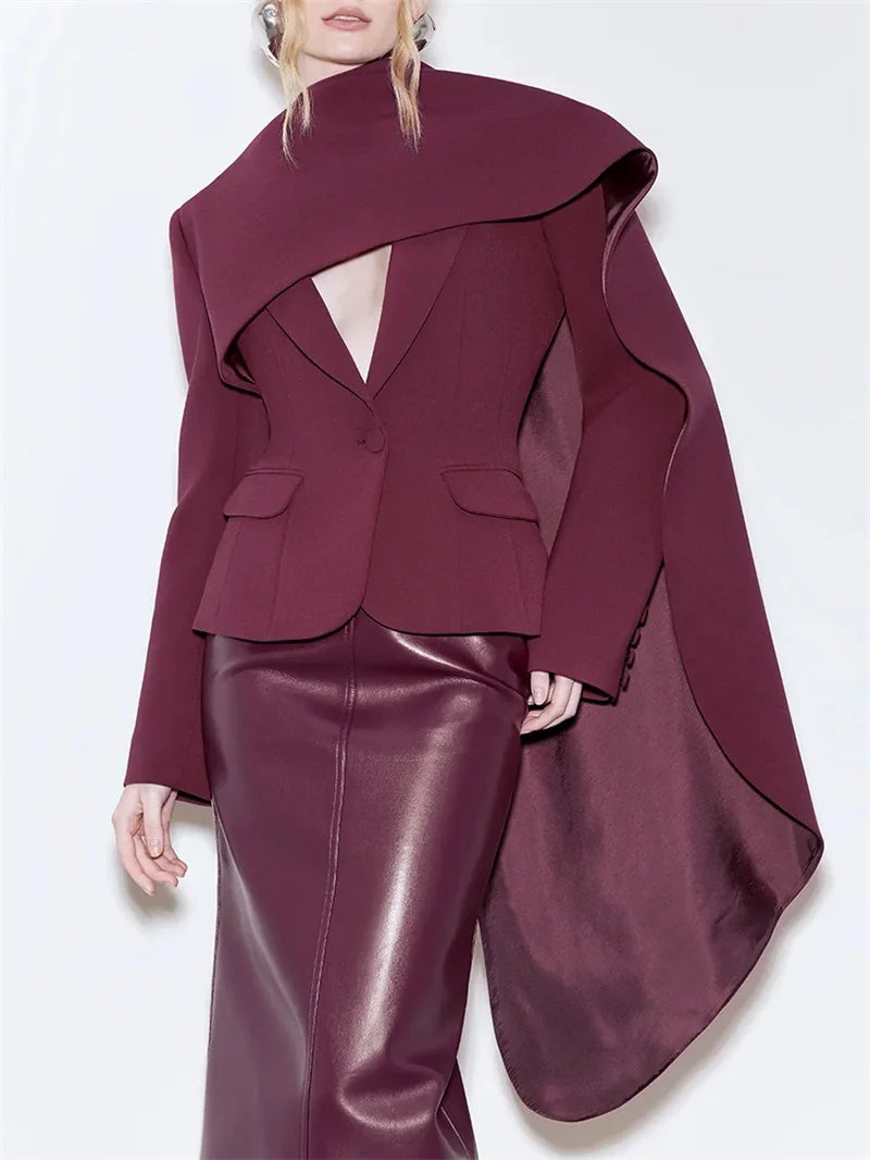Bruna Aeppli by WL Boutique | Burgundy V-Neck Blazer with Scarf Detail – Refined Power &amp; Timeless Style