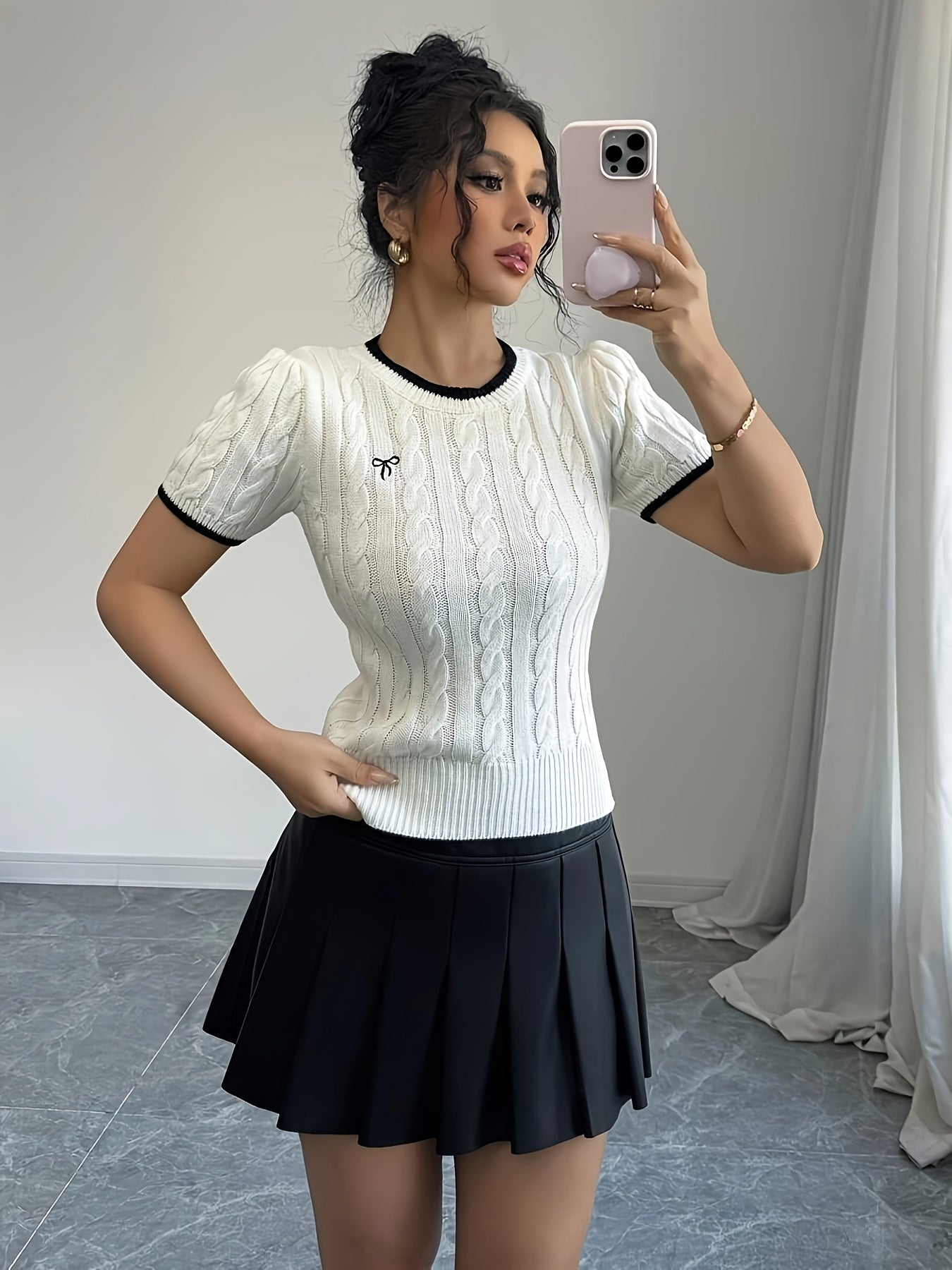 WL Boutique | Elegant Cat-Ear Detail Top with Two-Tone Edges