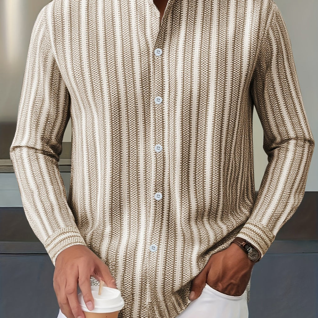 WL Boutique | Men’s Casual Striped Long-Sleeve Shirt – Classic Stand Collar Design