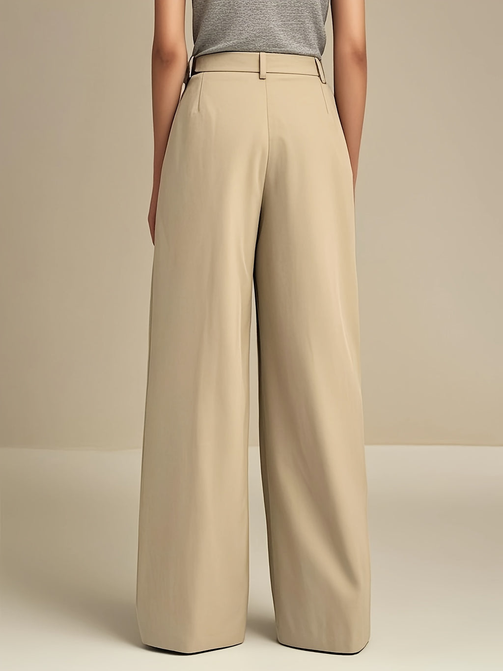 WL Boutique | Elegant Beige Wide-Leg Trousers with Zipper Detail