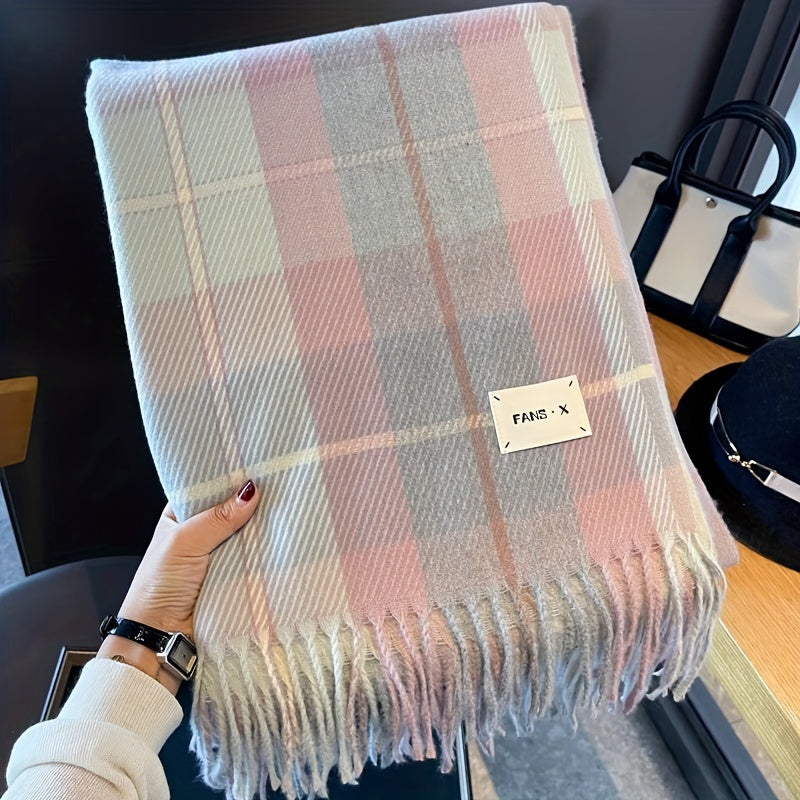 WL Boutique | Elegant Plaid Scarf – Light Purple &amp; Green Jacquard Shawl