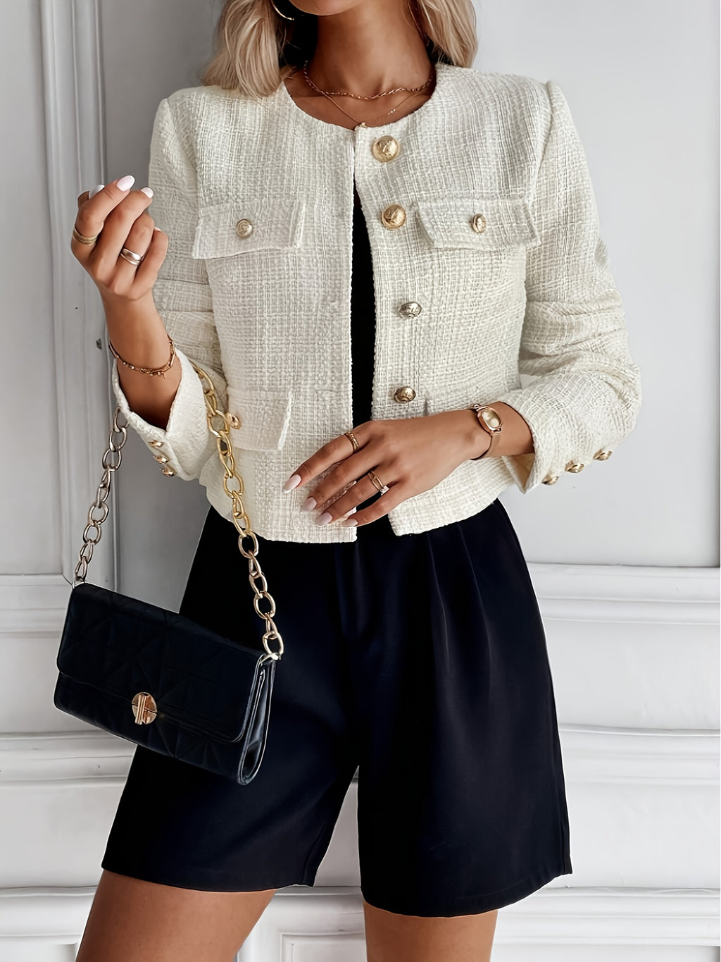 WL Boutique | Elegant Beige Blazer with Golden-Tone Buttons