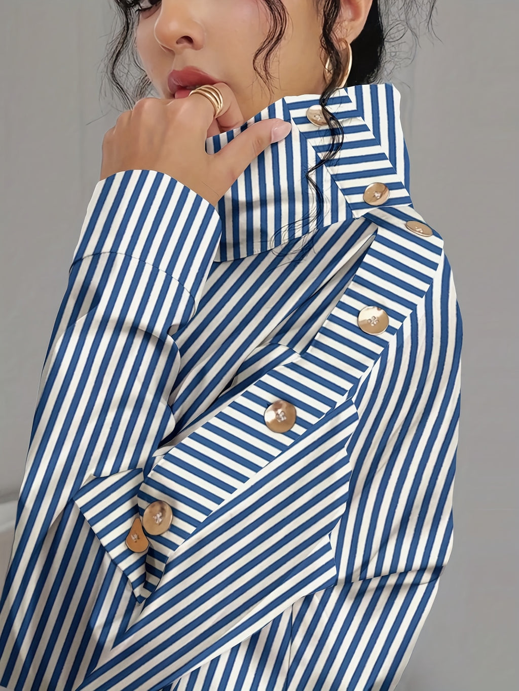 Bruna Aeppli by WL Boutique | Elegant Off-Shoulder High-Neck Blouse with Button Cuffs