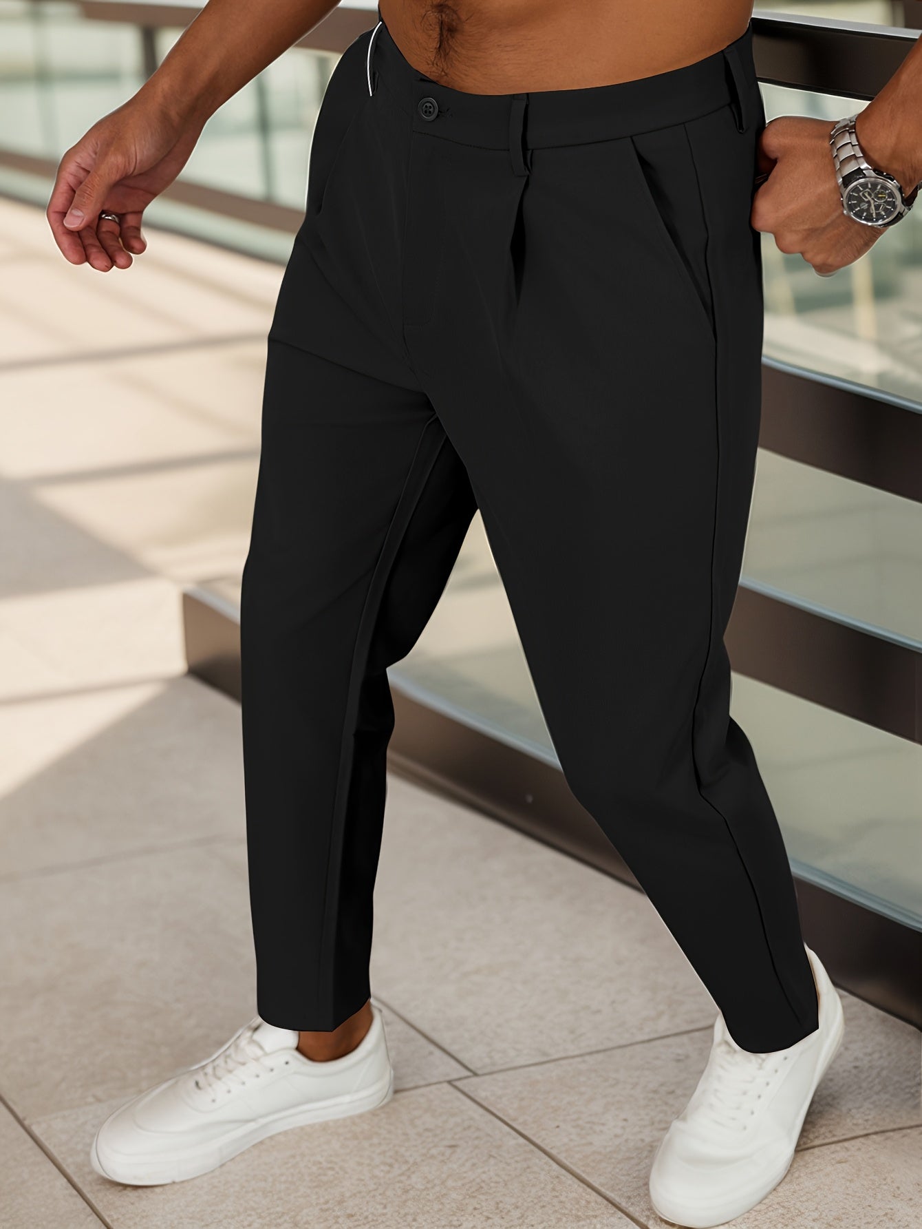 WL Boutique Men | Beige Pleated Business Casual Trousers