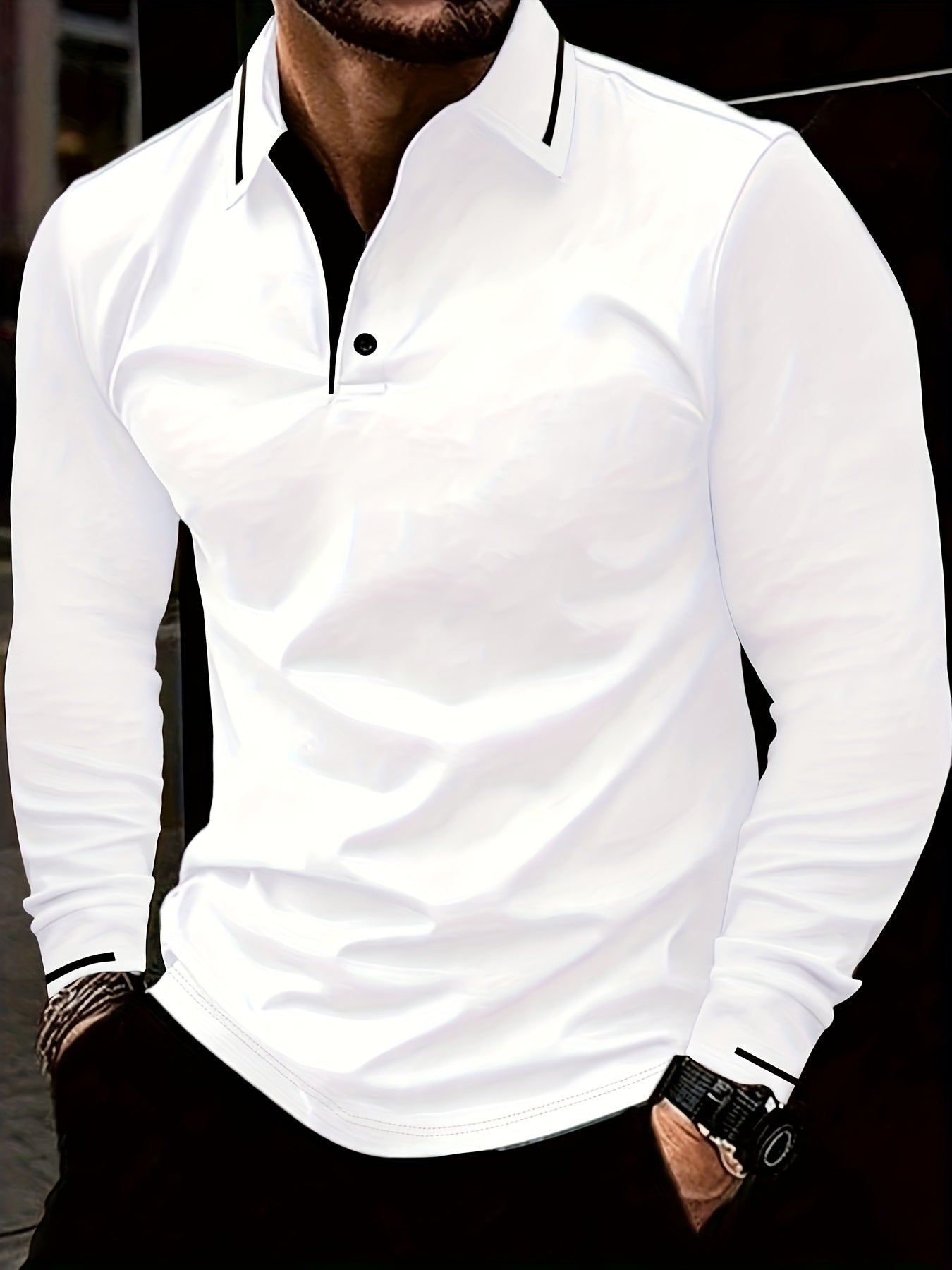 WL Boutique Men | Classic White Long-Sleeve Polo Shirt