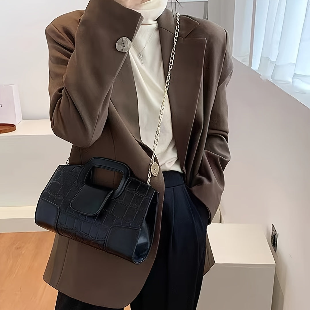 WL Boutique | Crocodile-Pattern Shoulder &amp; Crossbody Bag – Timeless Brown Elegance