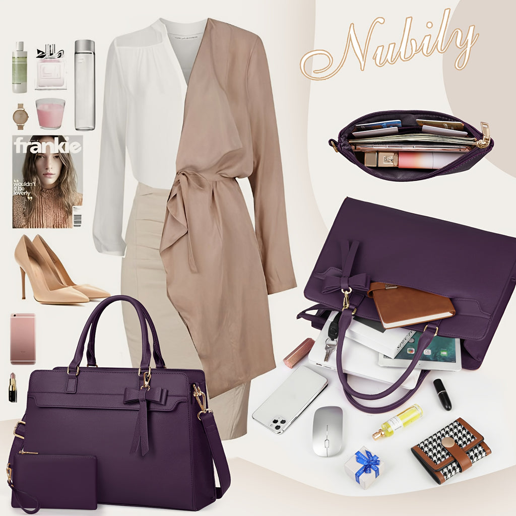 WL Boutique | Elegant Black PU Laptop Tote &amp; Satchel Set