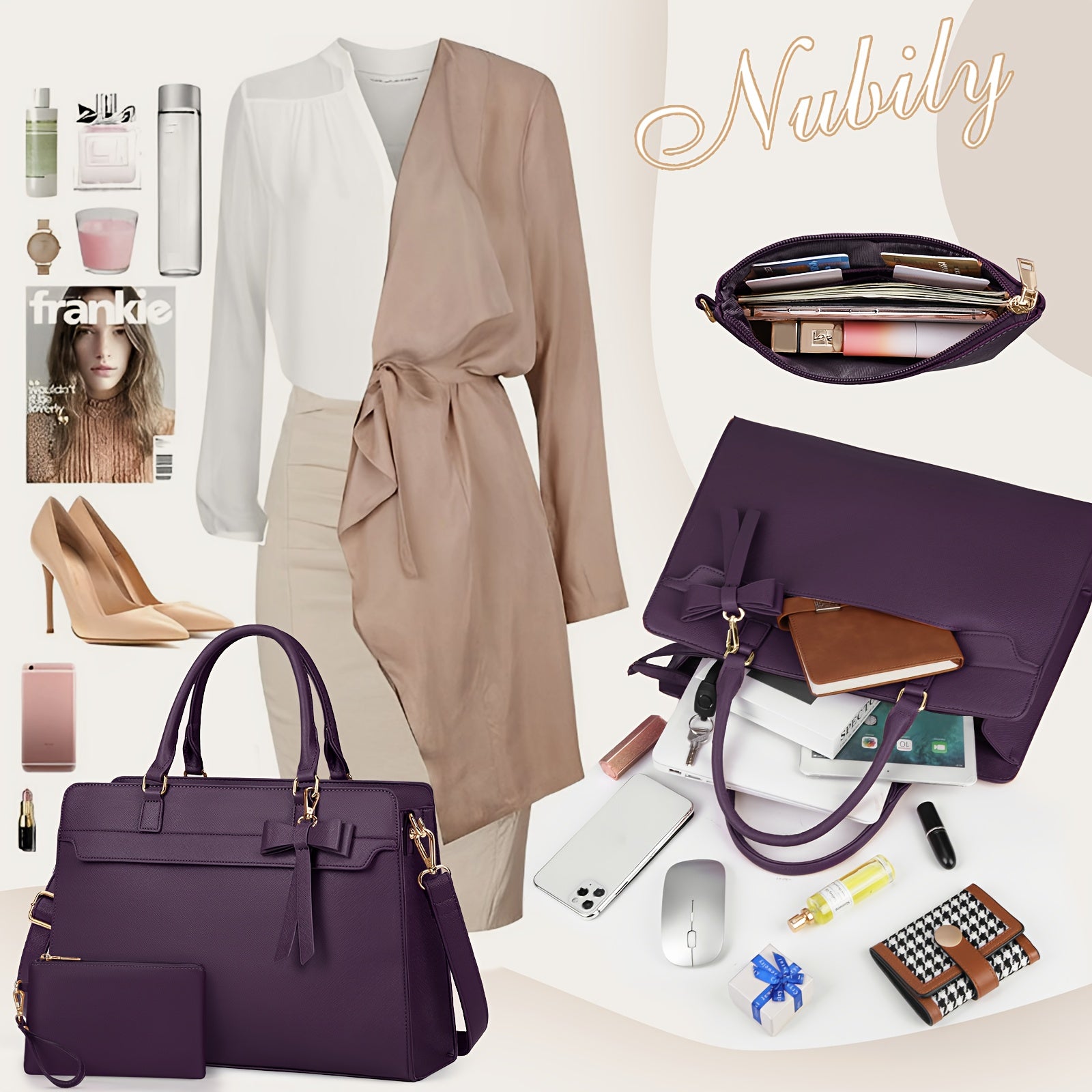 WL Boutique | Elegant Black PU Laptop Tote &amp; Satchel Set