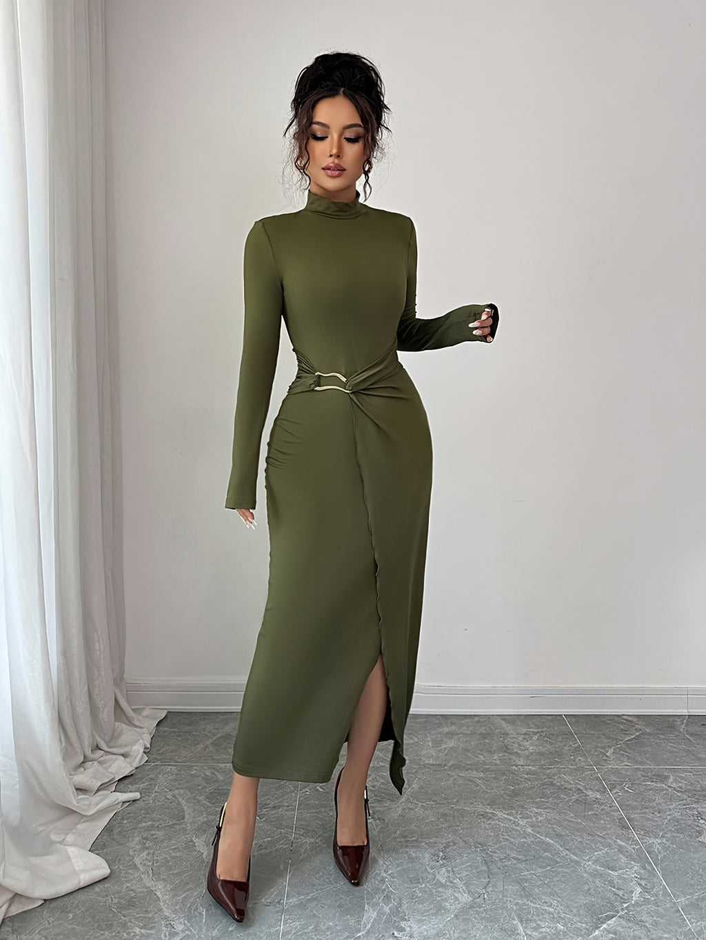 WL Boutique | Elegant Olive Green Winter Mermaid Dress