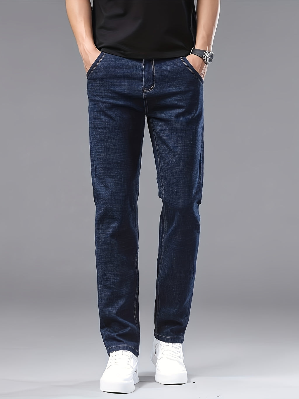WL Boutique | Men’s Slim-Fit Stretch Denim Jeans – Dark Blue Business Casual