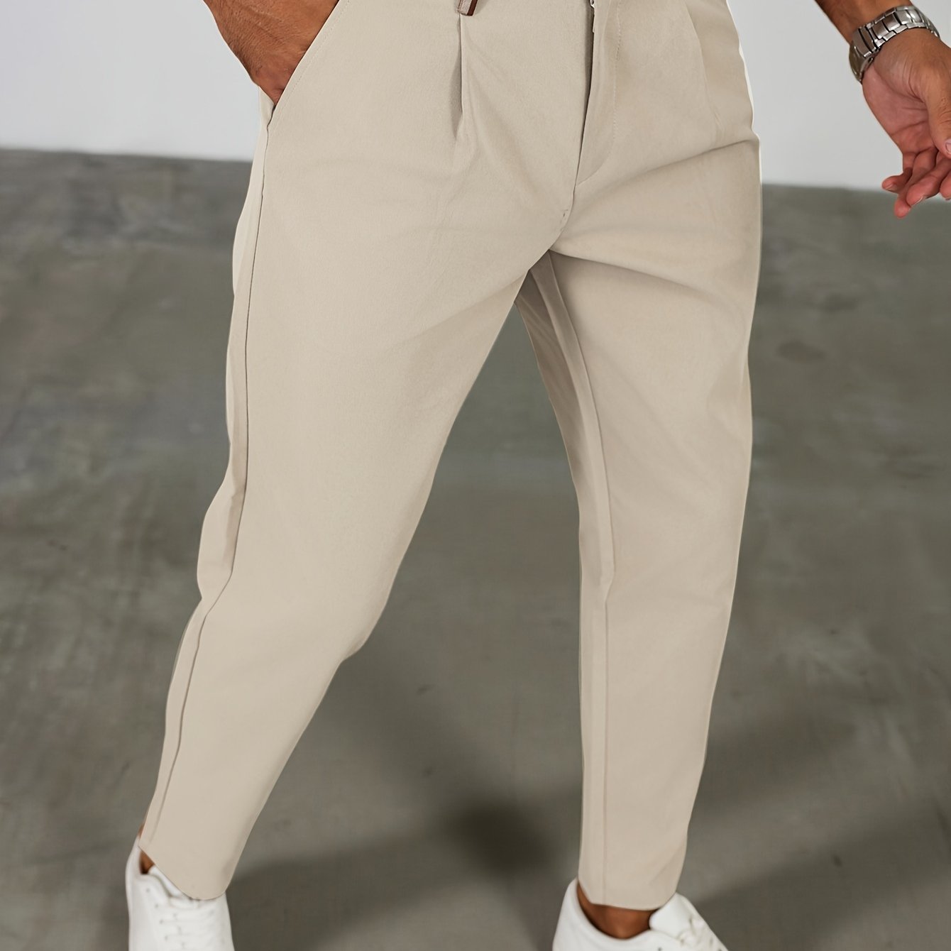 WL Boutique Men | Beige Pleated Business Casual Trousers
