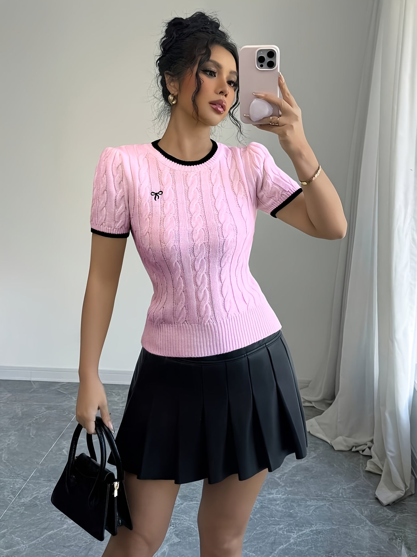 WL Boutique | Elegant Cat-Ear Detail Top with Two-Tone Edges