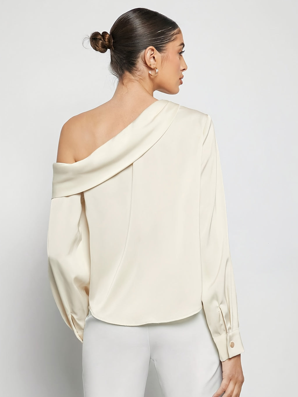 Bruna Aeppli by WL Boutique | Asymmetrical Pleated Satin Shirt – Effortless Urban Elegance