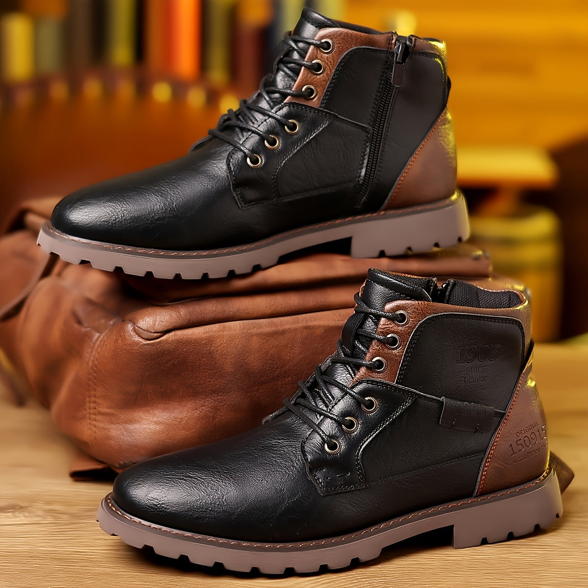 WL Boutique Men | Vintage Lace-Up Boots with Side Zipper