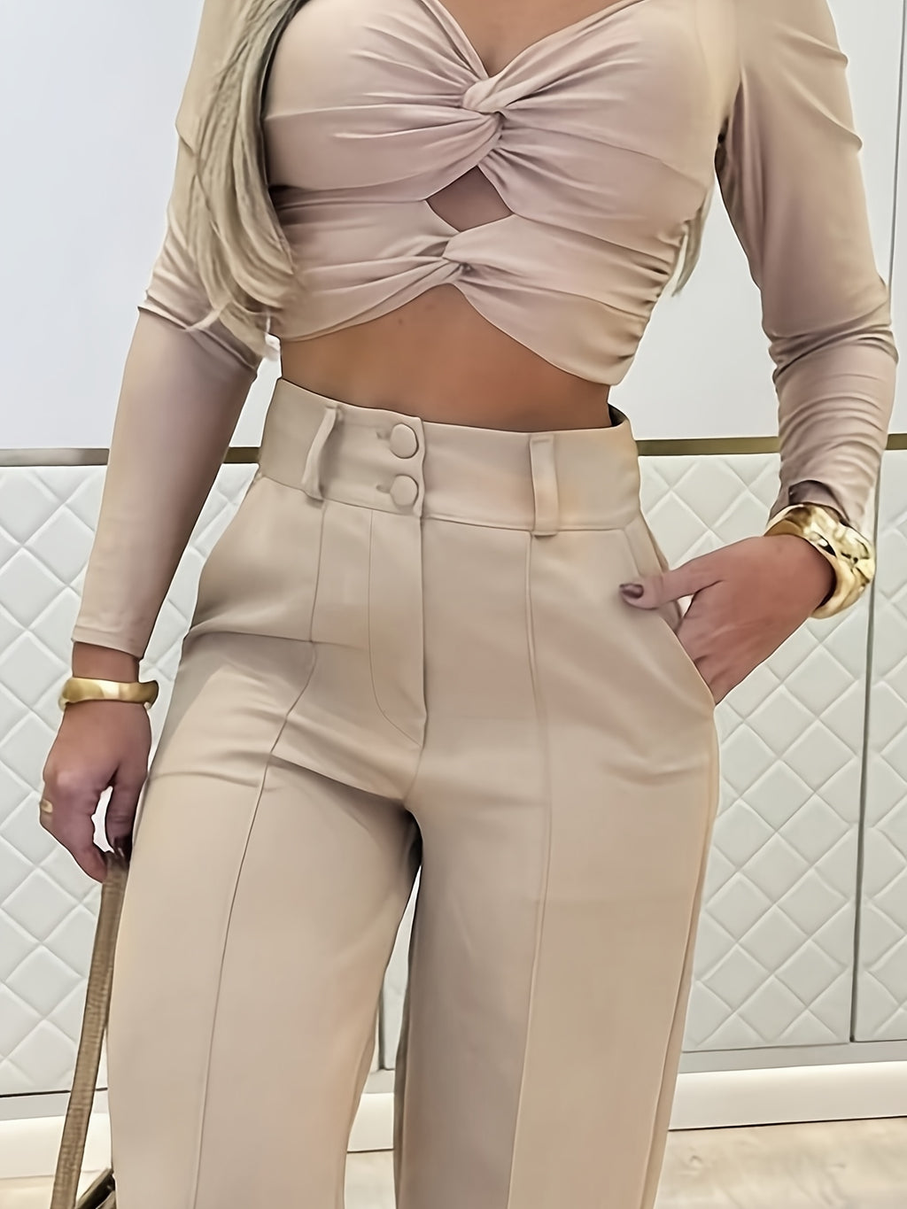 Elegant Wide-Leg Double-Breasted Trousers