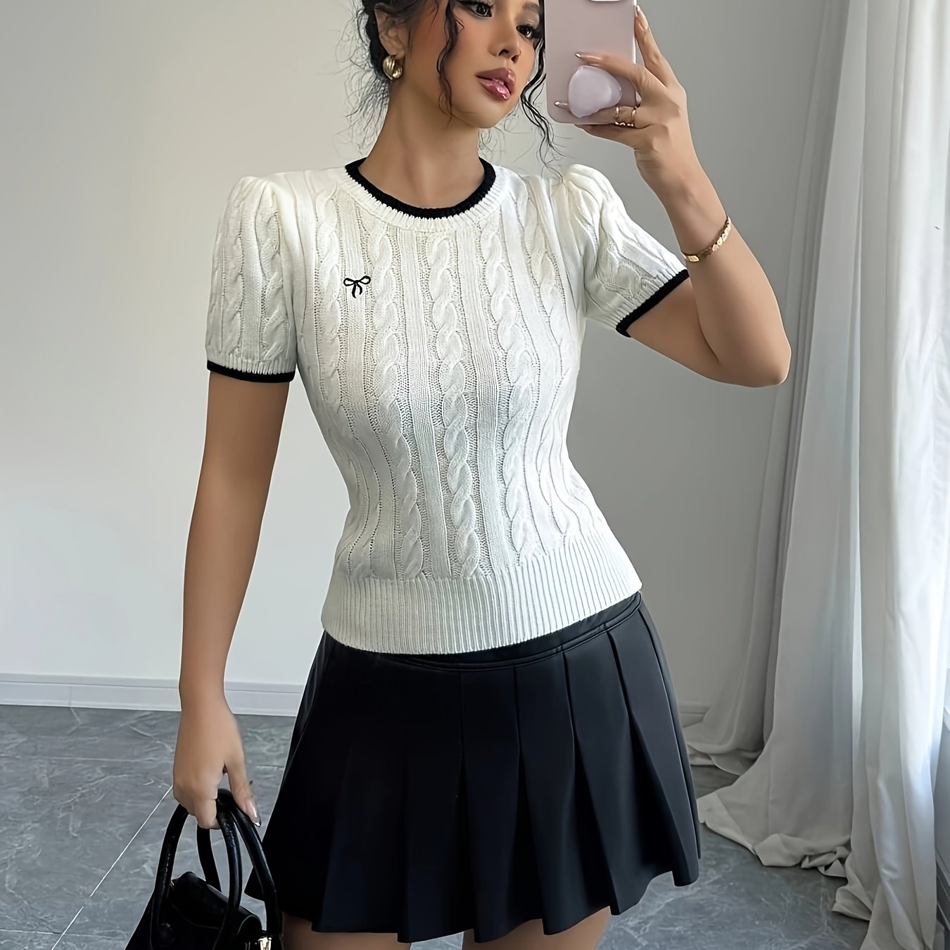 WL Boutique | Elegant Cat-Ear Detail Top with Two-Tone Edges