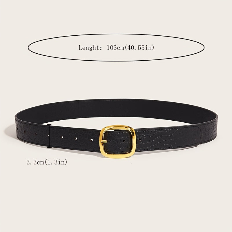 WL Boutique | Retro Black Belt with Square Buckle &amp; Stone Pattern