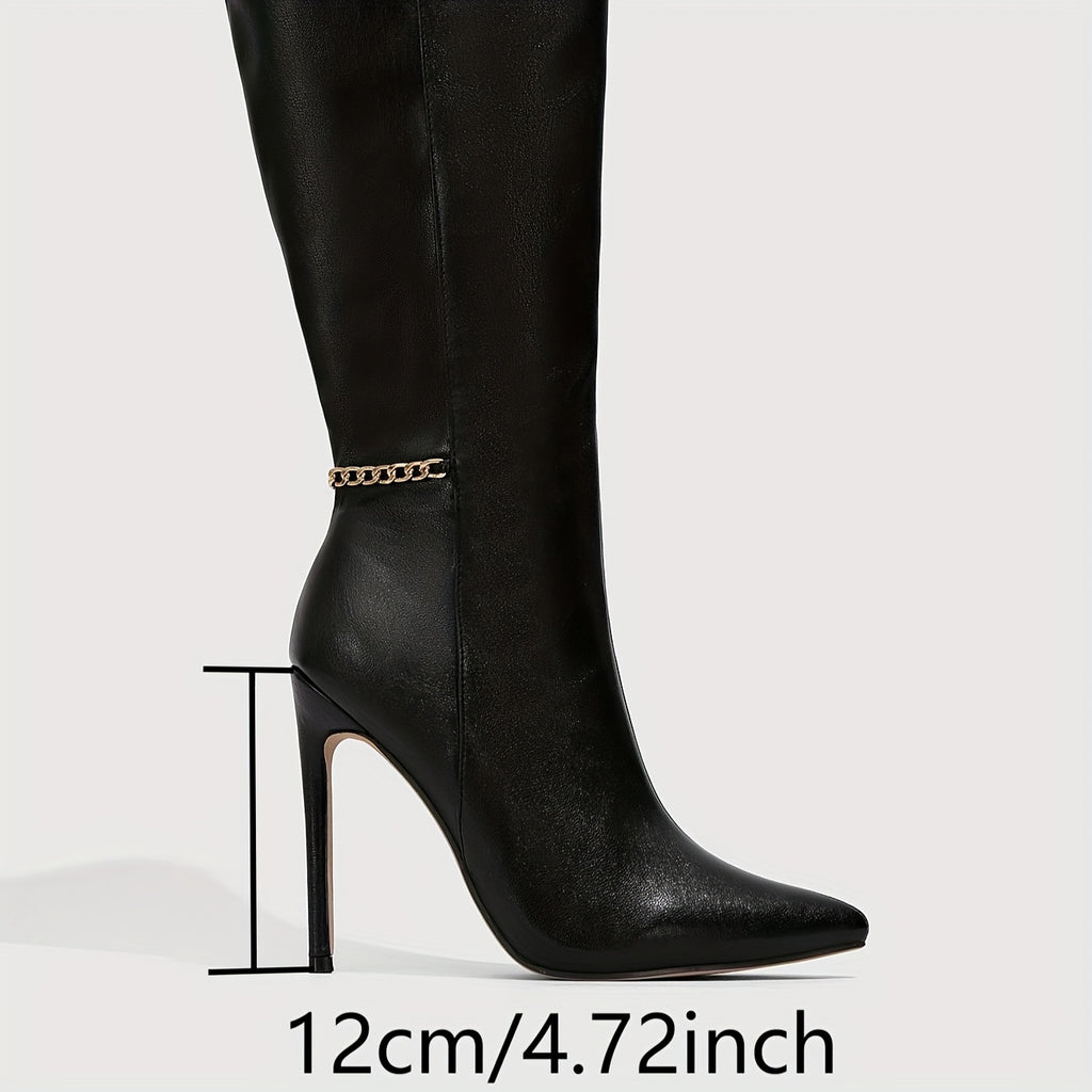 WL Boutique | Black Pointed-Toe Stiletto Ankle Boots with Golden Zipper