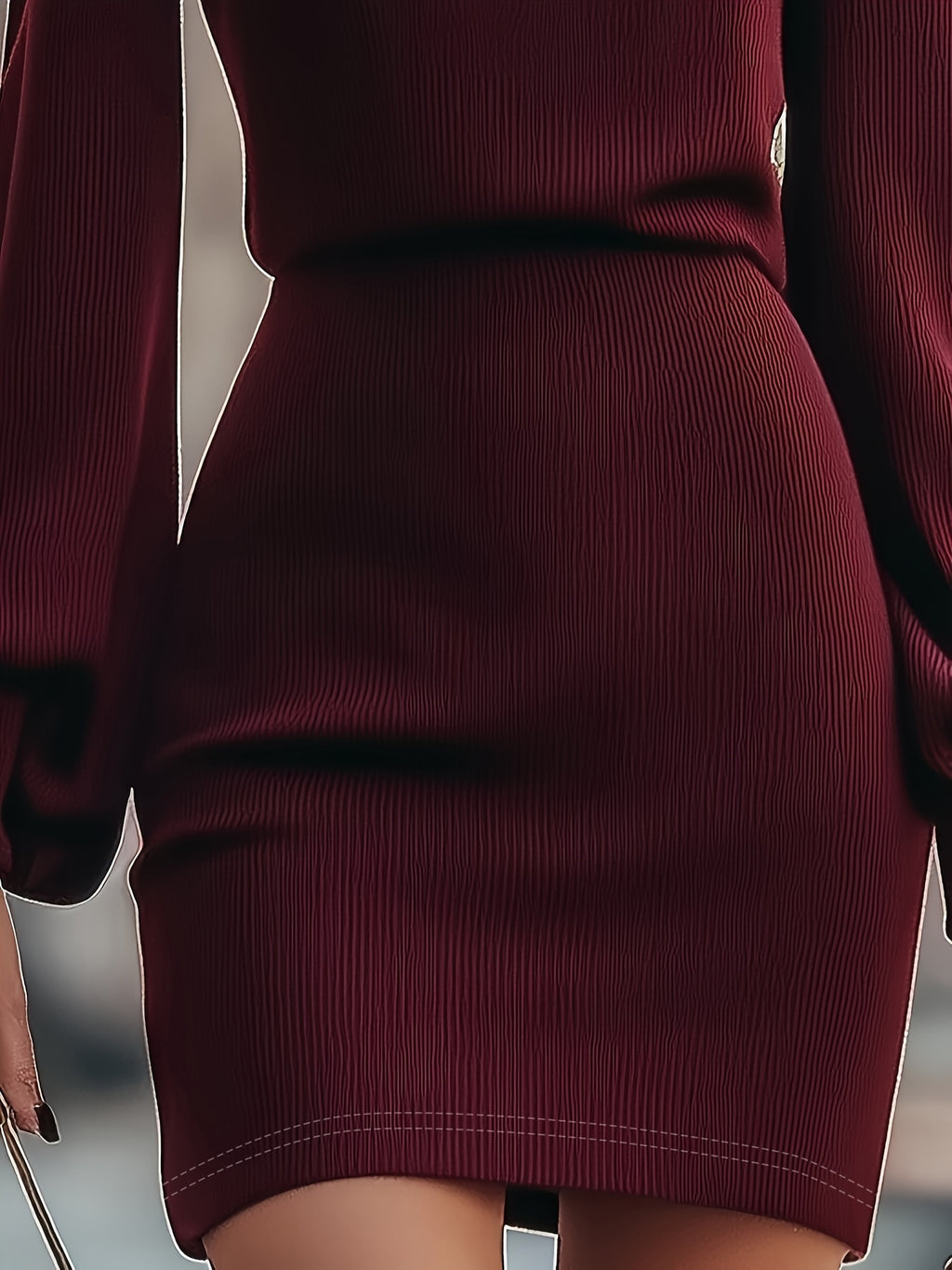 Burgundy High-Neck A-Line Dress